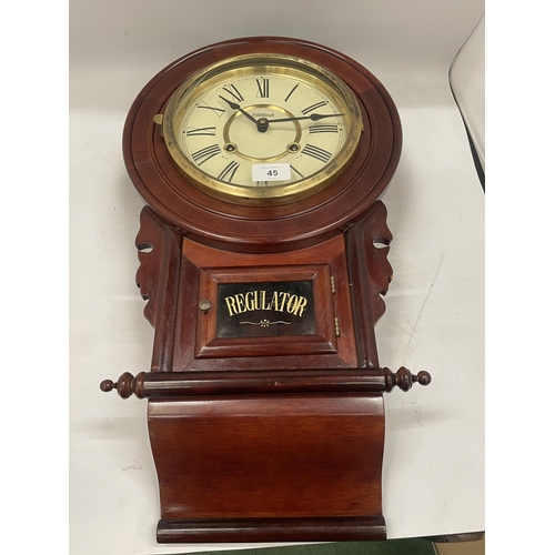 45 - A VINTAGE STYLE HARDWOOD HIGHLANDS REGULATOR CHIMING CLOCK