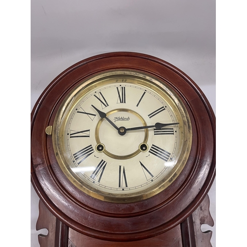 45 - A VINTAGE STYLE HARDWOOD HIGHLANDS REGULATOR CHIMING CLOCK