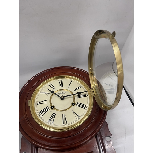 45 - A VINTAGE STYLE HARDWOOD HIGHLANDS REGULATOR CHIMING CLOCK