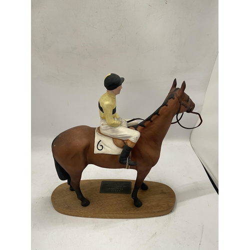 47 - A BESWICK CONNOISSEUR HORSE AND JOCKEY FIGURE - ARKLE WITH PAT TAAFFE UP ON WOODEN BASE