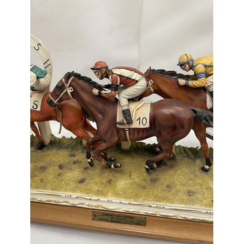 52 - A LARGE LIMITED EDITION CAPODIMONTE CAVALLI IN CORSA HORSE RACING TABLEAU FIGURE BY MAZIANI, FINISH ... 