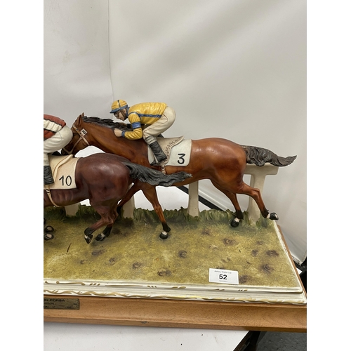 52 - A LARGE LIMITED EDITION CAPODIMONTE CAVALLI IN CORSA HORSE RACING TABLEAU FIGURE BY MAZIANI, FINISH ... 