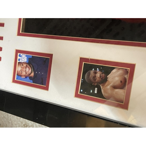 59 - A TIM WITHERSPOON DOUBLE WORLD HEAVYWEIGHT CHAMPION, FRAMED AND SIGNED BOXING GLOVE MONTAGE WITH A1 ... 