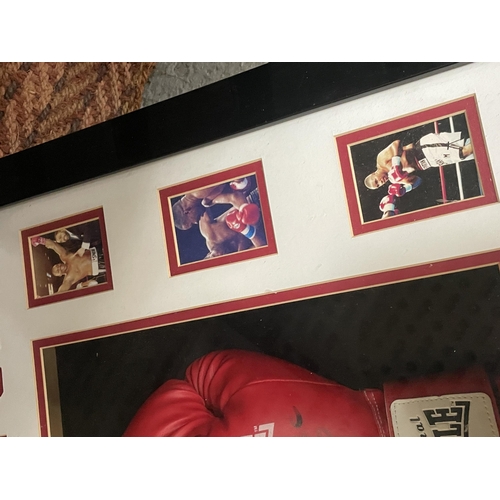 59 - A TIM WITHERSPOON DOUBLE WORLD HEAVYWEIGHT CHAMPION, FRAMED AND SIGNED BOXING GLOVE MONTAGE WITH A1 ... 