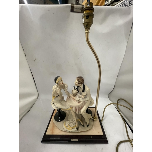 81 - A 1987 FLORENCE CAPODIMONTE FIGURAL TABLE LAMP ON WOODEN BASE