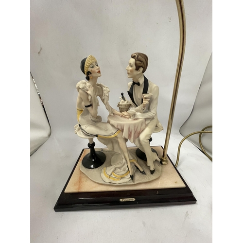 81 - A 1987 FLORENCE CAPODIMONTE FIGURAL TABLE LAMP ON WOODEN BASE