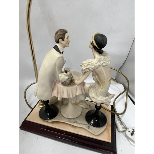 81 - A 1987 FLORENCE CAPODIMONTE FIGURAL TABLE LAMP ON WOODEN BASE