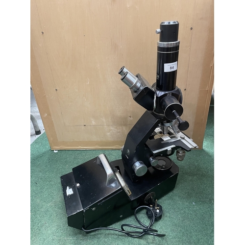 84 - A GS LONDON M 57805 MICROSCOPE AND ASSORTED SLIDES AND ACCESSORIES IN WOODEN BOX