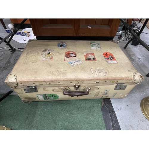 92 - TWO HARRODS VINTAGE TRAVELLING TRUNKS / SUITCASES BOTH WITH N.P INTIALS