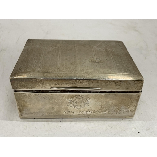 95 - A HALLMARKED BIRMINGHAM SILVER BOX ENGRAVED 9TH APRIL 1929 GROSS WEIGHT 362 GRAMS