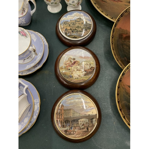 116 - THREE MAHOGANY FRAMED PRATTWARE LIDS