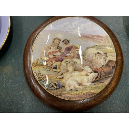 116 - THREE MAHOGANY FRAMED PRATTWARE LIDS