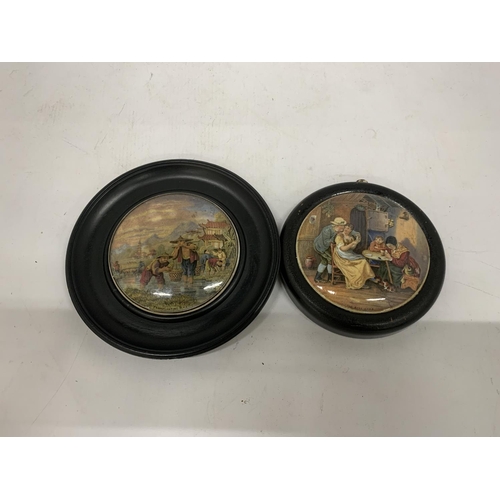 120 - TWO FRAMED PRATTWARE POT LIDS