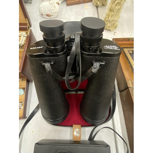 161 - TWO PAIRS OF CASED BINOCULARS TO INCLUDE HELIOS 'STELLAR' 11 X 80 OBSERVATION FIELD AND PRINZ 10 X 5... 