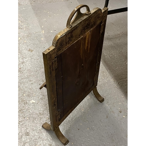 168 - A VINTAGE BRASS FIRE SCREEN HEIGHT 68CM, WIDTH 39CM