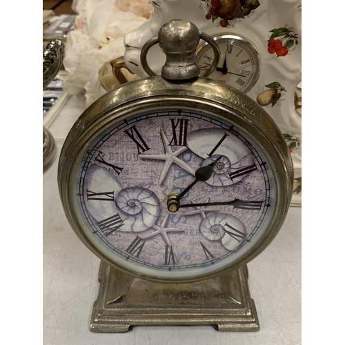 227 - A BATTERY OPERATED CLOCK IN THE FORM OF A POCKET WATCH, WESTCLOX MANTLE CLOCK FAUX MARBLE , CERAMIC ... 