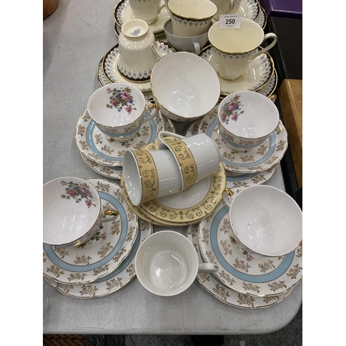 250 - A QUANTITY OF VINTAGE CHINA CUPS, SAUCERS, SIDE PLATES, ETC TO INCLUDE MINTON 'CONSORT'