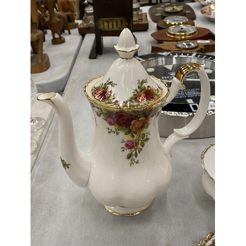 253 - A ROYAL ALBERT COFFEE SET TO INCLUDE A COFFEE POT, SUGAR BOWL, CREAM JUG, CUPS, SAUCERS AND SIDE PLA... 