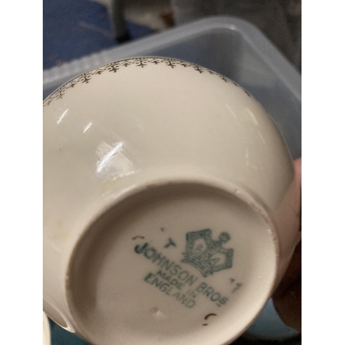 816 - A BOX OF ASSORTED CHINA, JOHNSON BROS, DENBY ETC