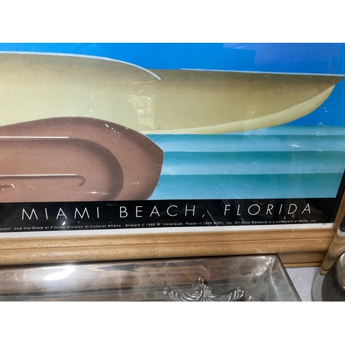 863 - TWO ART DECO STYLE MIAMI ART DECO WEEKEND WOODEN FRAMED PRINTS