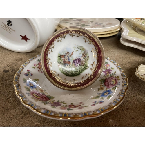 875 - A MIXED LOT OF CERAMICS AND CUT GLASS DRINKING GLASSES, UTENSILS JAR, WEDGWOOD CLEMENTINE ETC