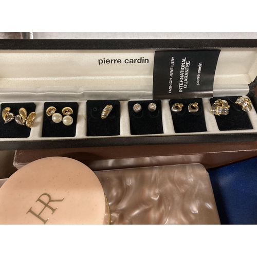 883 - A GROUP OF COSTUME JEWELLERY AND ASSORTED BOXES, PIERRE CARDIN ETC