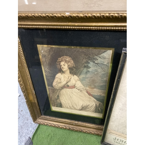 889 - A MIXED LOT OF VINTAGE ENGRAVINGS AND PRINTS TO INCLUDE JOHN BAILEY, GILT FRAMED EXAMPLE ETC