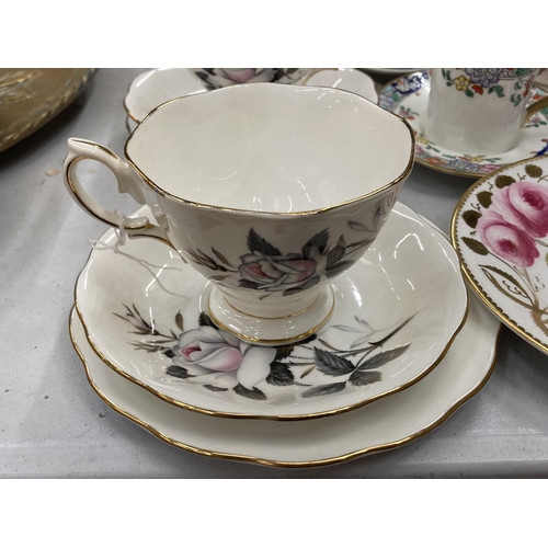 279 - A QUANTITY OF VINTAGE CHINA CUPS AND SAUCERS TO INCLUDE AN ANTIQUE COPELAND SPODE SIDE PLATE NO 3886... 