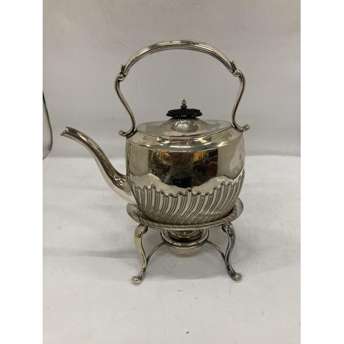 281 - A SILVER PLATED SPIRIT KETTLE AND BURNER