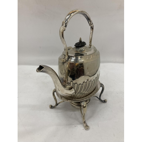 281 - A SILVER PLATED SPIRIT KETTLE AND BURNER