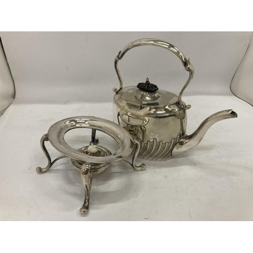 281 - A SILVER PLATED SPIRIT KETTLE AND BURNER