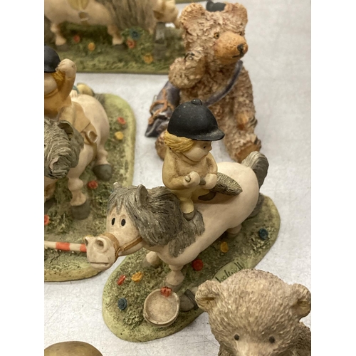 355 - A COLLECTION OF CHILTERN COLLECTION NORMAN THELWELL HORSE FIGURES PLUS TEDDY BEAR FIGURES