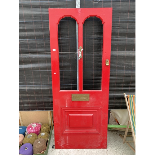 1998 - A WOODEN EXTERNAL DOOR WITH BRASS LETTER BOX AND KNOCKER