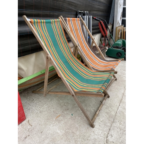 1999 - THREE RETRO WOODEN FOLDING DECK CHAIRS