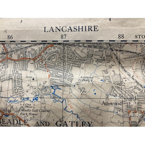 303 - AN OLD ORDNANCE SURVEY MAP COVERING LANCASHIRE, CHESHIRE AND STAFFORDSHIRE APPROX 116 X 100 CM