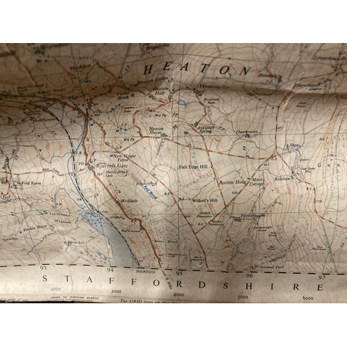 303 - AN OLD ORDNANCE SURVEY MAP COVERING LANCASHIRE, CHESHIRE AND STAFFORDSHIRE APPROX 116 X 100 CM