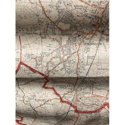 303 - AN OLD ORDNANCE SURVEY MAP COVERING LANCASHIRE, CHESHIRE AND STAFFORDSHIRE APPROX 116 X 100 CM