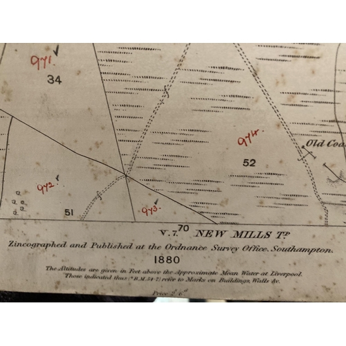 310 - TWO OLD ORDNANCE SURVEY MAP OF GLOSSOP PARISH DERBYSHIRE (NORTHERN DIVISION) PUBLISHED IN 1880