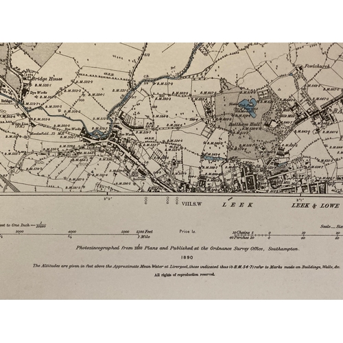 311 - A SECOND EDITION ORDNANCE SURVEY MAP OF STAFFORDSHIRE 1899 TOGETHER WITH TWO SMALLER LEEK DIVISION M... 