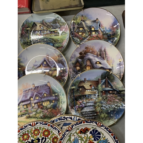 485 - A COLLECTION OF CABINET PLATES TO INCLUDE ROYAL DOULTON COTTAGES AND GREEK