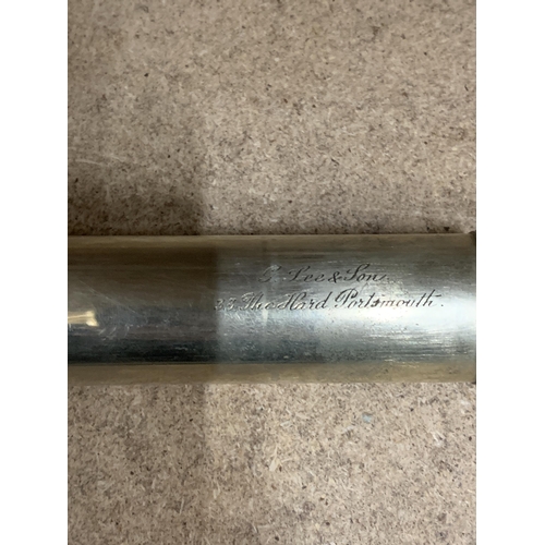 487 - A VINTAGE BRASS TELESCOPE WITH LEATHER CASING MADE BY G LEE AND SON, 33 THE HARD, PORTSMOUTH