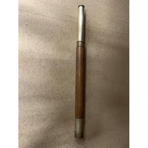 487 - A VINTAGE BRASS TELESCOPE WITH LEATHER CASING MADE BY G LEE AND SON, 33 THE HARD, PORTSMOUTH