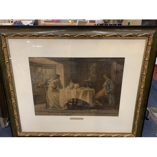 488 - A VERY LARGE VINTAGE PRINT 'DISINHERITED' IN A WOOD AND GILT FRAME, 115CM X 96CM