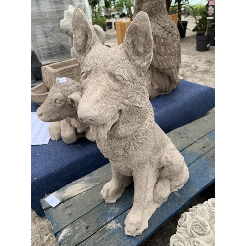 76 - A CONCRETE GARDEN ORNAMENT IN THE FORM OF A GERMAN SHEPHARD NO VAT