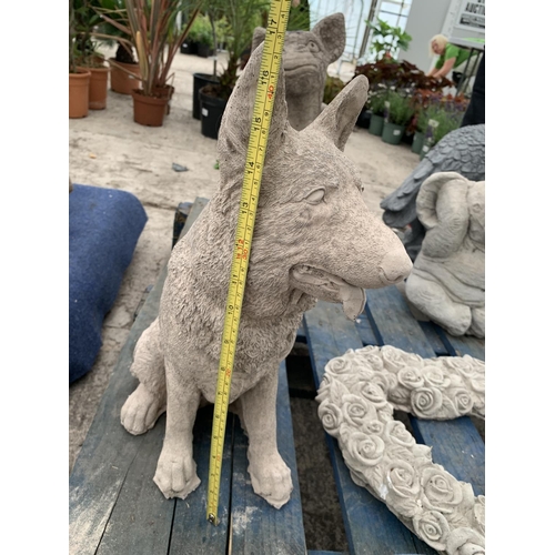 76 - A CONCRETE GARDEN ORNAMENT IN THE FORM OF A GERMAN SHEPHARD NO VAT