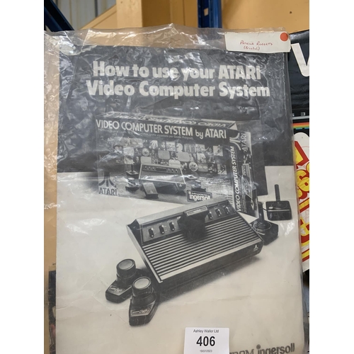 406 - AN ATARI VIDEO COMPUTER SYSTEM, BOXED WITH INSTRUCTIONS AND GAMES