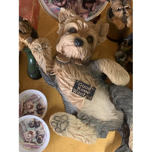 471 - A COLLECTION OF YORKSHIRE TERRIER RELATED ITEMS TO INCLUDE A LARGE FIGURE, CABINET PLATES, MUGS, ETC