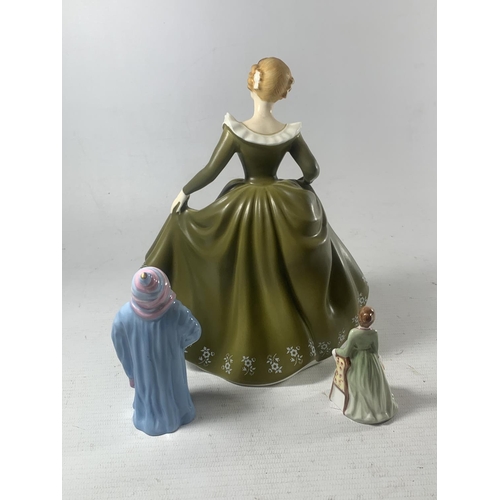 704 - THREE FIGURES TO INCLUDE A ROYAL DOULTON GERALDINE, A V PEERS EVA AND TODDIE