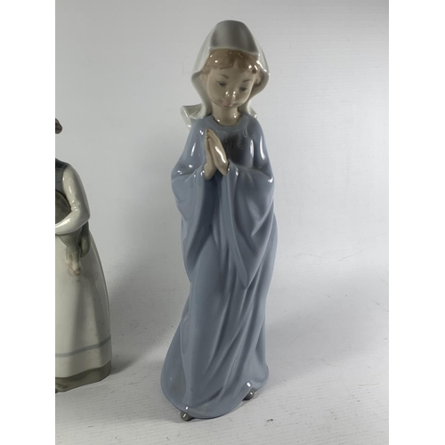 706 - TWO LLADRO/NAO FIGURES TO INCLUDE A GIRL WITH A LAMB AND A GIRL PRAYING