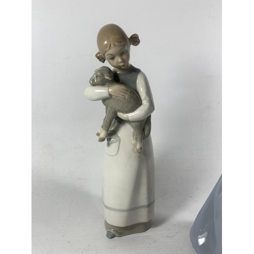 706 - TWO LLADRO/NAO FIGURES TO INCLUDE A GIRL WITH A LAMB AND A GIRL PRAYING